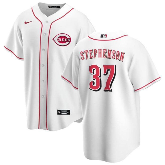 Men's Cincinnati Reds #37 Tyler Stephenson White Cool Base Stitched Baseball Jersey